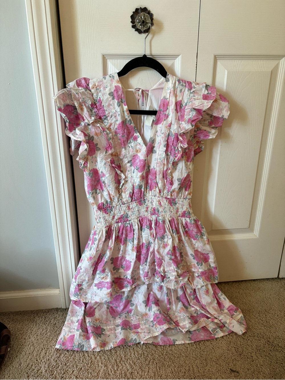Pinch White and Pink Floral Ruffle Mini Dress